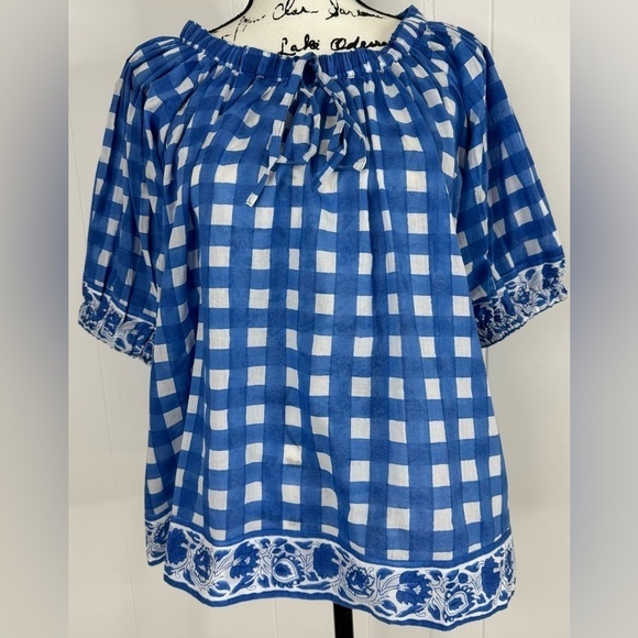NWT Tuckernuck SZ Blockprints Blue Gingham Tracy London Top Small - Picture 8 of 8